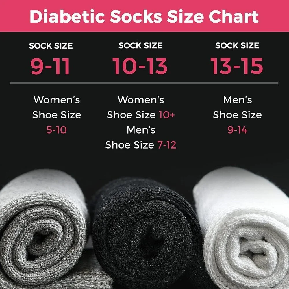 Diabetic Socks For Men and Women Loose Fit Non-Binding Cotton Crew Socks 6 Pairs